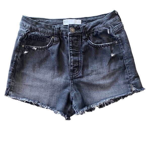 RSQ Vintage High Rise Black Jean Shorts with Raw Hem 3 / W26 - Picture 1 of 11